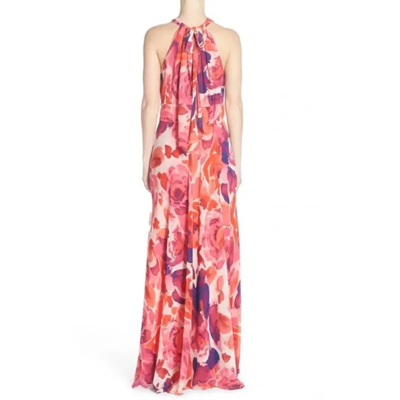 Eliza J Floral Print Halter Maxi Dress Chiffon Sleeveless Long Formal Gown Pink - Picture 3 of 13